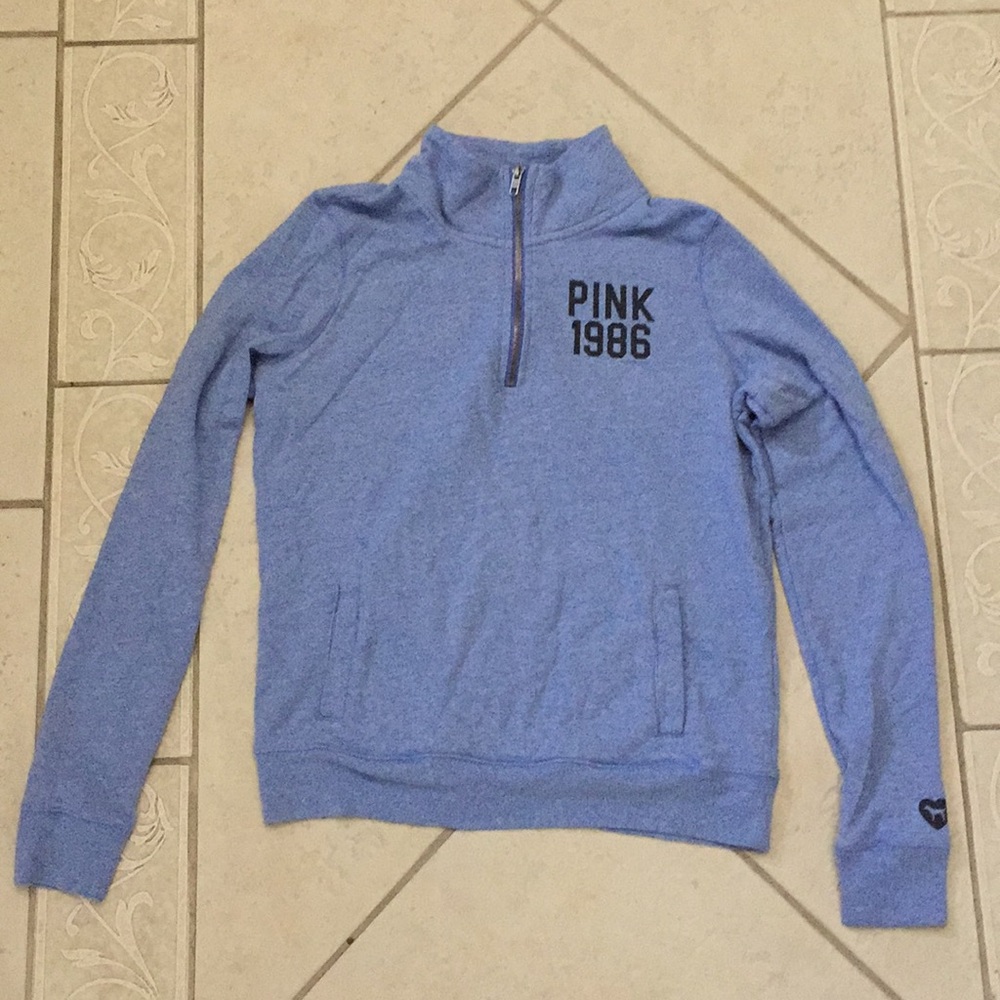 Light blue zip-up crewneck PINK sweater